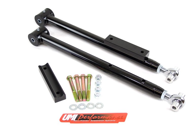 3614-B Adjustable Extended Length Rear Lower Control Arms with Rod Ends for 1978-1996 GM B-Body [Black]