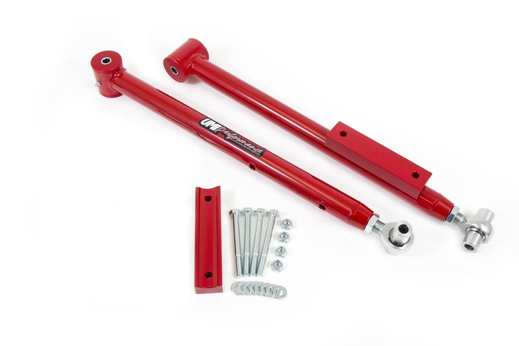 3614-R Extended Length Lower Control Arms Rod Ends 78-96 GM B-Body; Red
