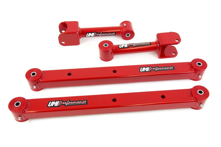 402416-R 1968-1972 GM A-Body Rear Control Arm Kit, Boxed Lowers; Red