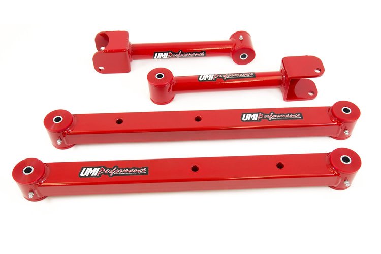 402418-R 1964-1967 GM A-Body Rear Control Arm Kit, Boxed Lowers; Red