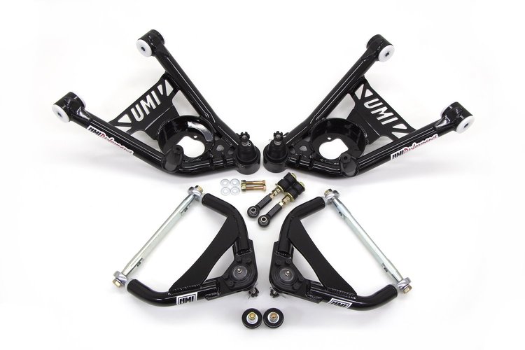 403256-3-B 64-72 GM A-Body Tubular Upper & Lower A-Arm Kit- Delrin Bushings; Black