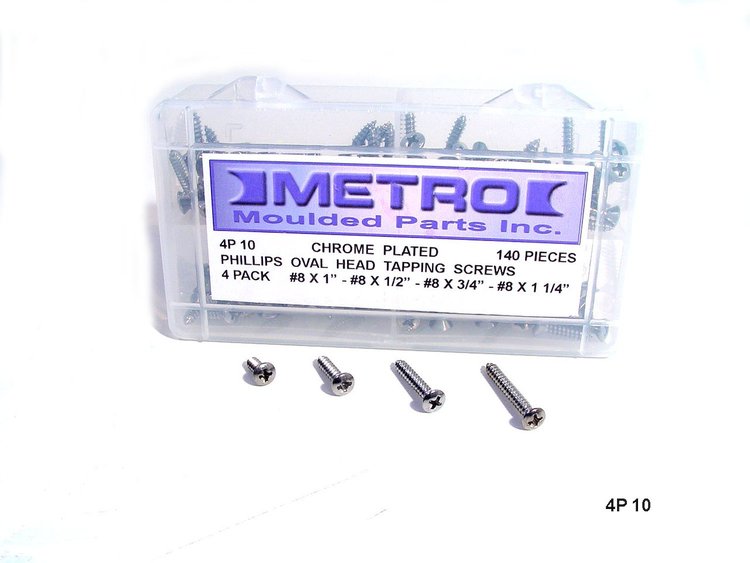 4P 10 Phillips Oval Head Tapping Screws, Chrome Plated