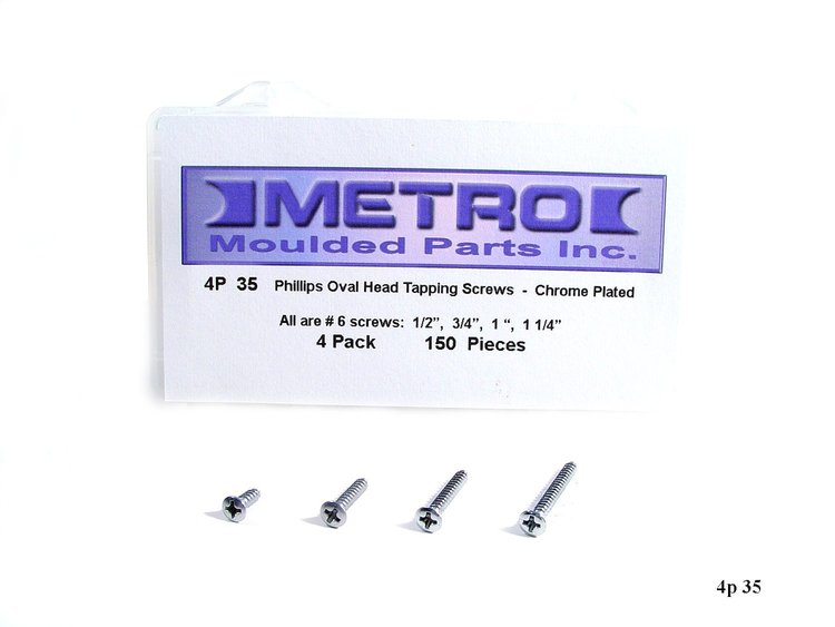 4P 35 Phillips Oval Head Tapping Screws, Chrome Plated