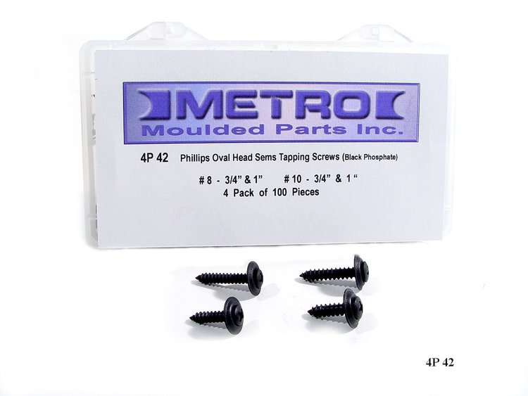 4P 42 Phillips Oval Head Sems Tapping Screws, Black Phosphate