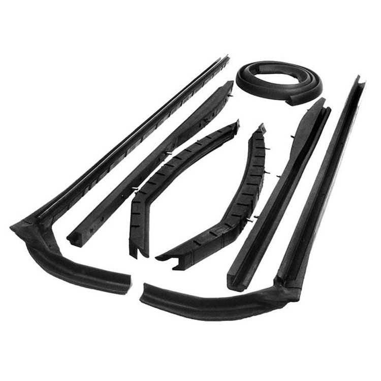 Molded Roof Rail Seals for Convertibles. 7-Piece set includes all right and left side top rail seals