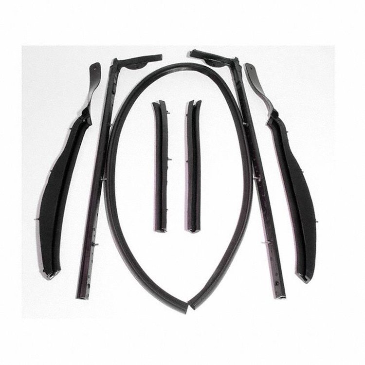 Convertible Top Roof Rail Kit. 7-Piece set right and left side top rail seals and windshield top hea