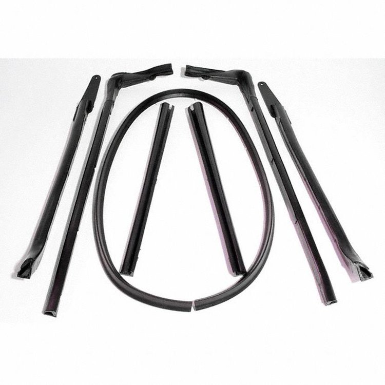 Convertible Top Roof Rail Kit. 7-Piece set includes all right and left side top rail seals and the w