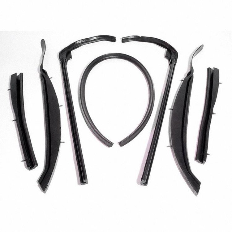 Convertible Top Roof Rail Kit. 7-Piece set includes all right and left side top rail seals and the w