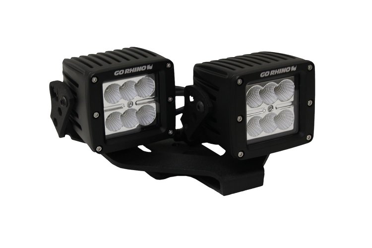 Offset Center Hood Mounted Brackets for Dual 3 In. Cube Lights fits 2018 Jeep Wrangler JL