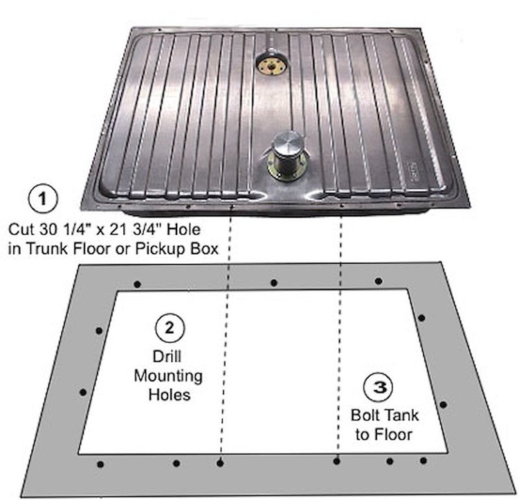 MU-HT-KIT-SWM68 EFI-Ready Tank Kit 1967-1968 Ford Mustang, w/Filler Neck, 255 LPH GPA Fuel Pump, Sending Unit, Moutning Straps