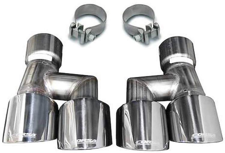 21038 Pro Series Quad Exhaust Tip Kit for Ford Mustang 3 in. Inlet/4 in. Dual Rear Twin Outlet - Polished