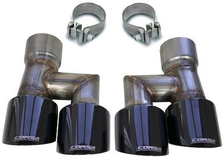 21038BLK Pro Series Quad Exhaust Tip Kit for Ford Mustang 3 in. Inlet/4 in. Dual Rear Twin Outlet - Black