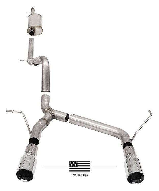 21122USA Sport Cat-Back Exhaust System 2007-2018 Jeep Wrangler JKU 3.6/3.8L [Pro-Series Polished Tips w/Etched USA Flag]