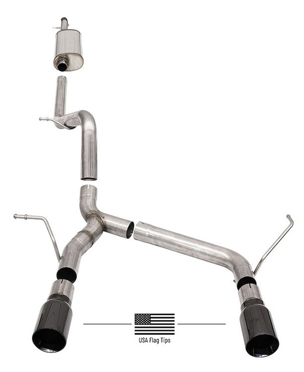 21124BLKUSA Sport Cat-Back Exhaust System Fits Select Late-Model Jeep Wrangler JLU [Pro-Series Black Tips w/Etched USA Flag]
