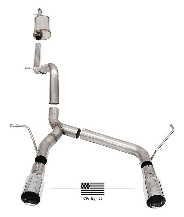 21124USA Sport Cat-Back Exhaust System Fits Select Late-Model Jeep Wrangler JLU 3.6L V6 [Pro-Series Polished Tips w/Etched Flag]