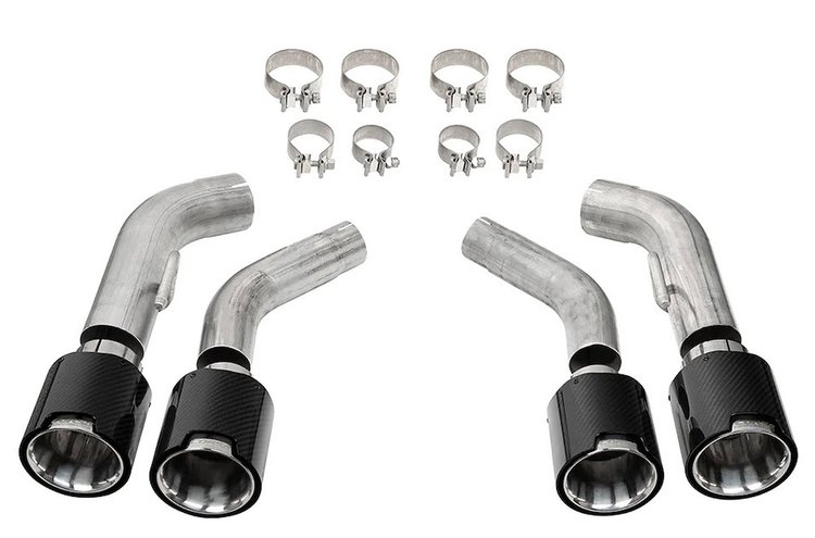 21835CF Pro Series Clamp-On Exhaust Tips Fits Select Chevrolet Camaro SS, ZL1 6.2L [4.500 in. Quad Outlet, Carbon Fiber/Polished