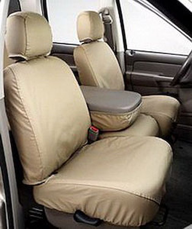 SeatSaver Custom Seat Cover Polycotton Taupe w/40/20/40 Bench Seat w/Adjustable Headrest w/Covered Fold Down Console