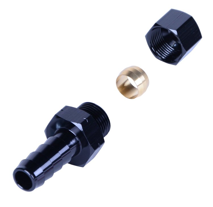 13042 Transmission Cooler Line/Compression Fitting Adapter 3/8 in. Tube to 3/8 in. Hose Barb Fitting [Black Anodized Finish]