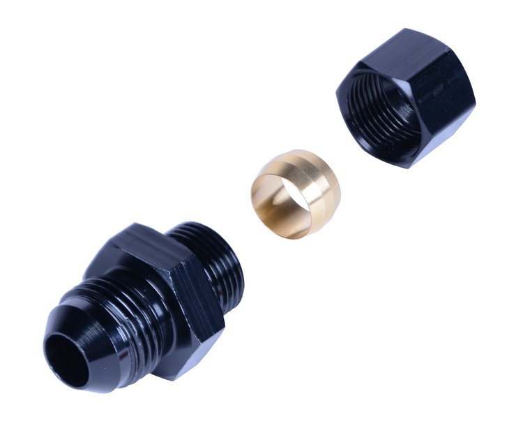 13046 Transmission Cooler Line/Compression Fitting Adapter 1/2 in. Tube to -6AN Male [Black Anodized Finish]