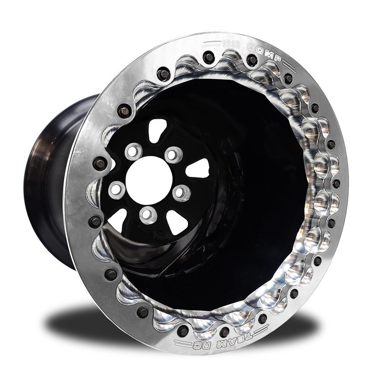 CSM50313E-P F-5 1-Piece Forged Double-Beadlock Rear Wheel [Size: 16" x 16"] Black Anodized w/ Machined Accents & Black Barrel