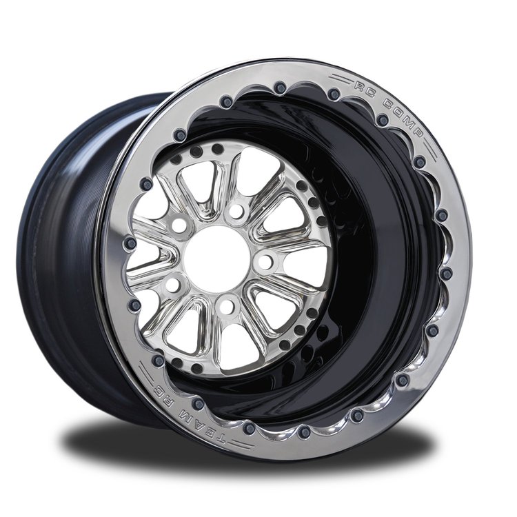 CSD401B2P-02P Exile Polished Double-Beadlock Rear Wheel [Size: 15" x 10"] Polished w/ Black Barrel