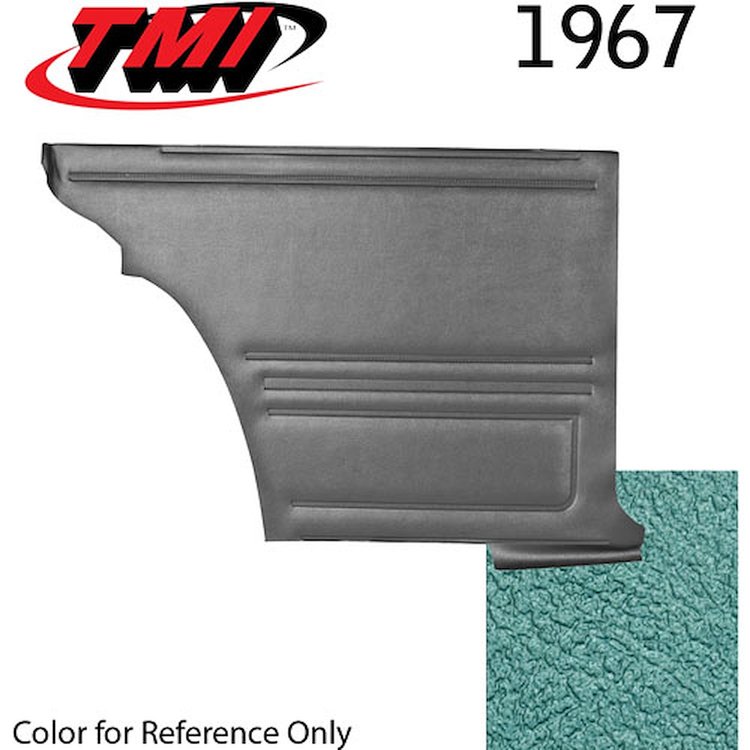 10-8027-3046 TURQUOISE METALLIC - 1967 CAMARO COUPE STANDARD REAR QUARTER TRIM PANELS BASIC SILVER SERIES