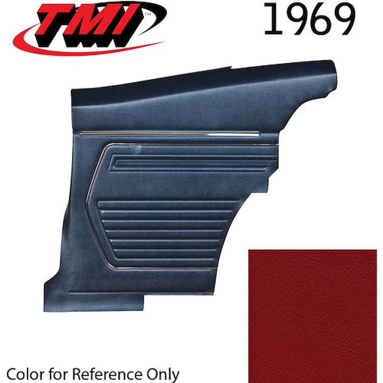 10-8049-3597 RED - 1969 CAMARO COUPE STANDARD REAR QUARTER TRIM PANELS OE CONCOURS SERIES