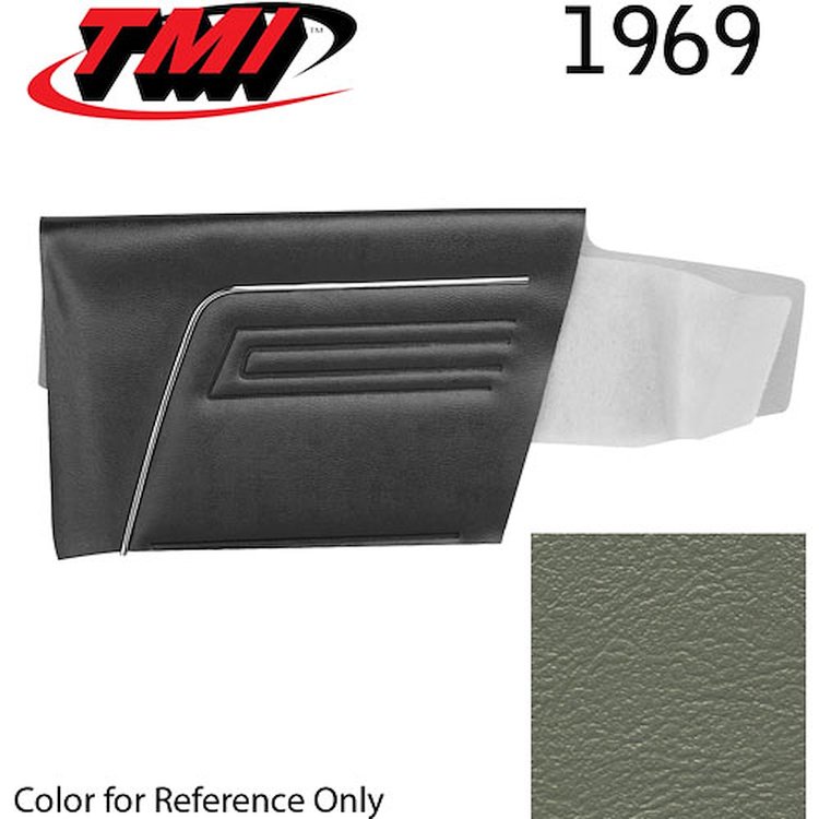 10-8129-3603 MEDIUM GREEN - 1969 CAMARO CONVERTIBLE STANDARD REAR QUARTER TRIM PANELS BASIC SILVER SERIES