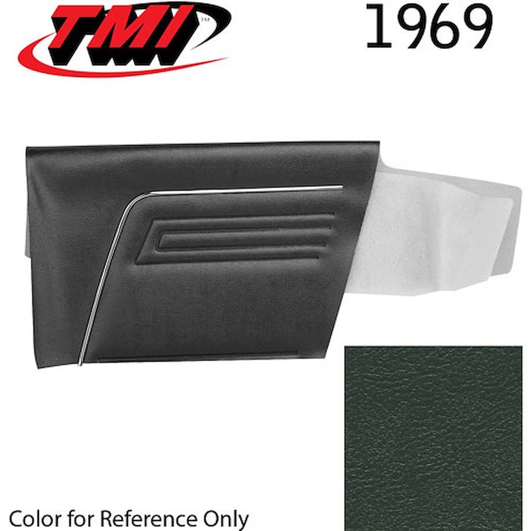 10-8129-3606 DARK GREEN - 1969 CAMARO CONVERTIBLE STANDARD REAR QUARTER TRIM PANELS BASIC SILVER SERIES
