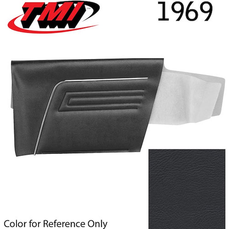 10-8139-2295 BLACK - 1969 CAMARO CONVERTIBLE STANDARD REAR QUARTER TRIM PANELS OE GOLD SERIES W/ BEVELED PLEATS