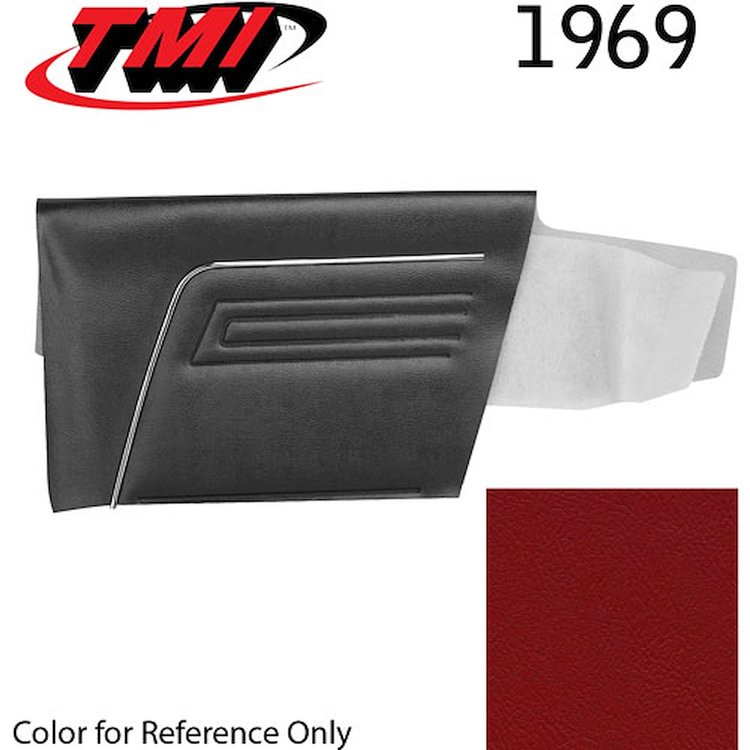 10-8139-3597 RED - 1969 CAMARO CONVERTIBLE STANDARD REAR QUARTER TRIM PANELS OE GOLD SERIES W/ BEVELED PLEATS
