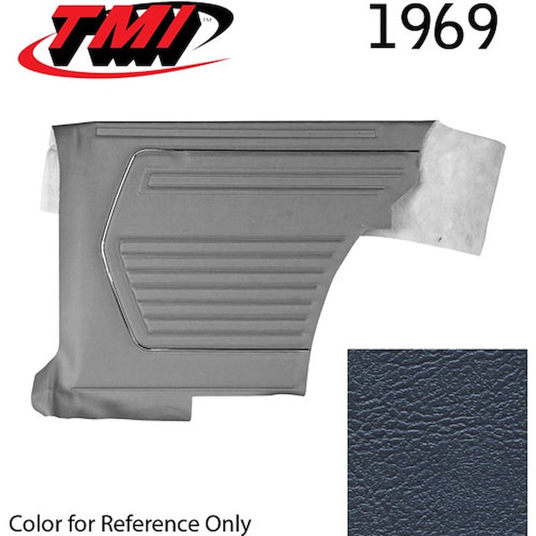 10-8139-3598 DARK BLUE - 1969 CAMARO CONVERTIBLE STANDARD REAR QUARTER TRIM PANELS OE GOLD SERIES W/ BEVELED PLEATS