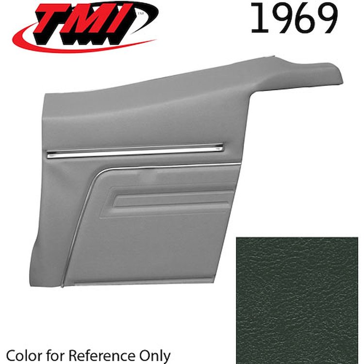10-8149-3606 DARK GREEN - 1969 CAMARO CONVERTIBLE STANDARD REAR QUARTER TRIM PANELS OE CONCOURS SERIES PRE-ASSEMBLED