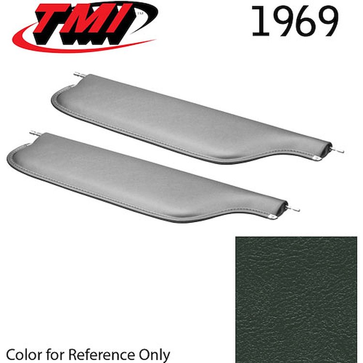 21-81407-3606 DARK GREEN METALLIC - 1969 CAMARO CONVERTIBLE MADRID GRAIN UPHOLSTERY VINYL - PAIR OF SUNVISORS