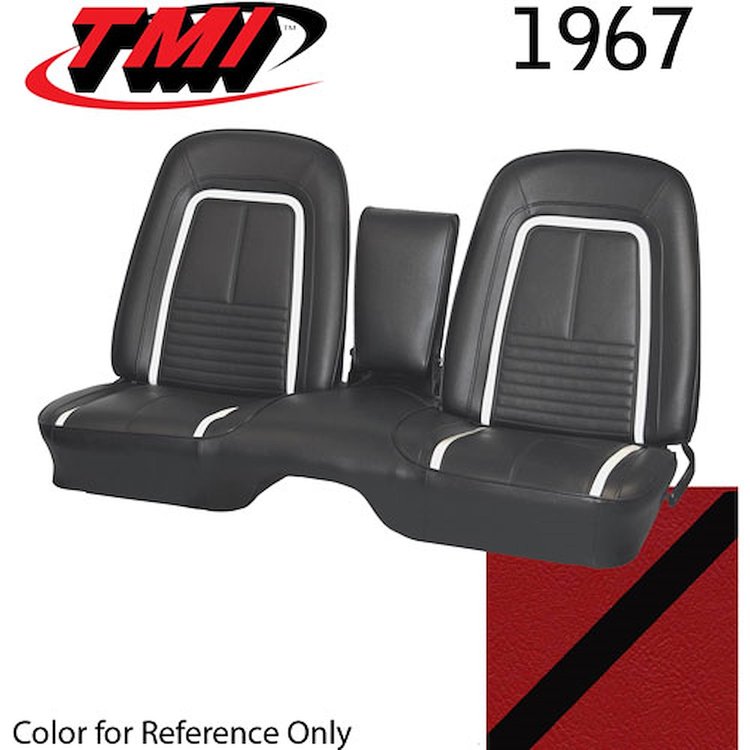 43-80907-3048-1S Deluxe Bucket Seat Upholstery Vinyl for 1967 Chevrolet Camaro [Red/Black Stripe]