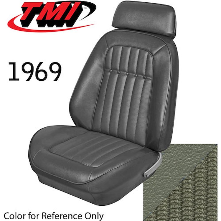43-80909-3603-9018 MEDIUM GREEN - CAMARO 1969 FRONT ONLY SPORT BUCKET SEAT UPHOLSTERY DELUXE COMFORTWEAVE