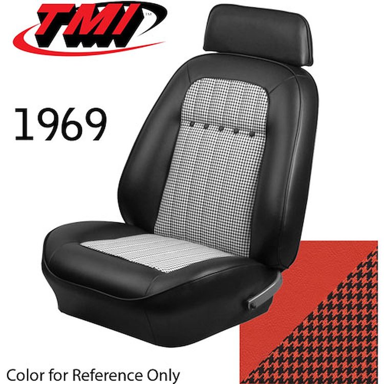 43-80929-4088-9488 HUGGER ORANGE W/ BLK/ORANGE HOUNDSTOOTH - CAMARO 1969 FRONT SPORT BUCKETS & REAR