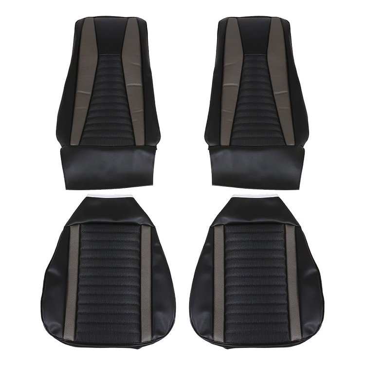 43-70002-3722-801-11 BLACK W/ GRAY STRIPE - 1971-73 MUSTANG CONVERTIBLE COUPE SPORTSROOF HI-BACK FRONT BUCKETS ONLY