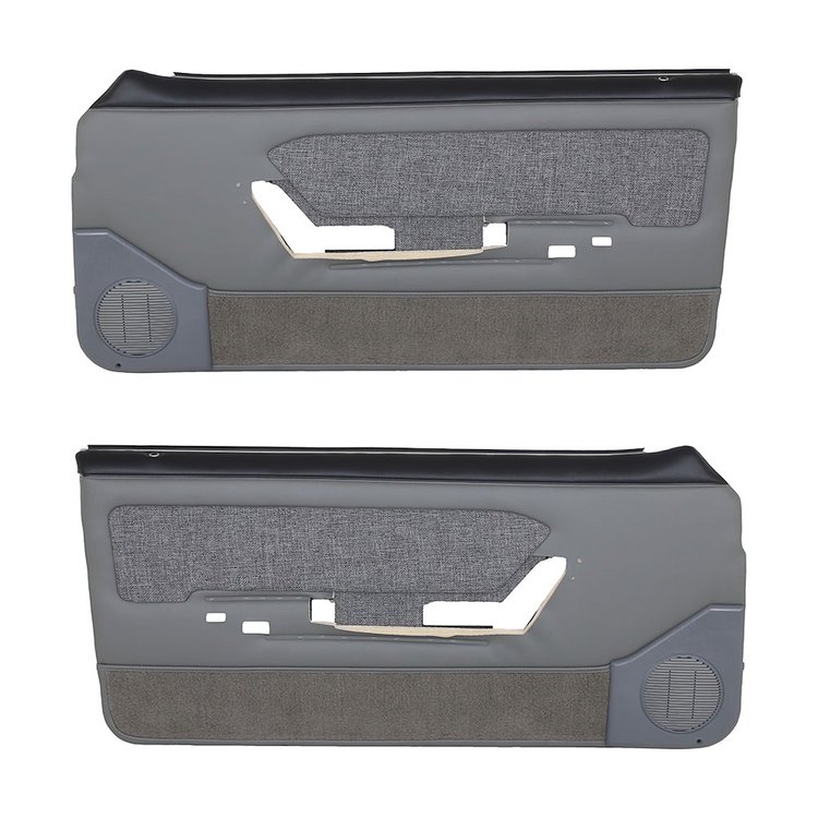 10-73117-953-71-857 MEDIUM SMOKE GRAY - 1987-89 MUSTANG COUPE & HATCHBACK DOOR PANELS POWER WINDOWS WITH TWEED INSERTS
