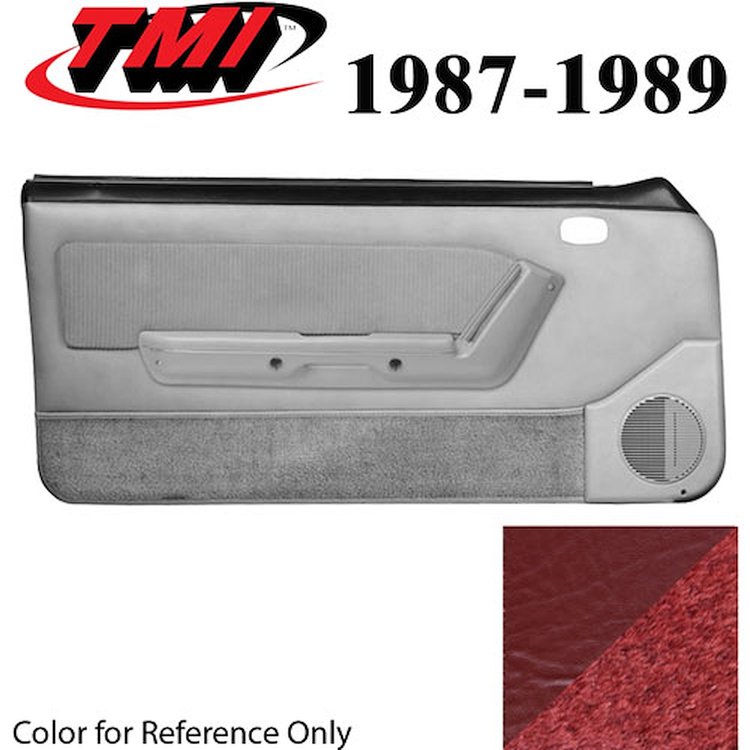10-73127-6244-57-815 SCARLET RED - 1987-89 MUSTANG COUPE & HATCHBACK DOOR PANELS POWER WINDOWS WITH VELOUR INSERTS