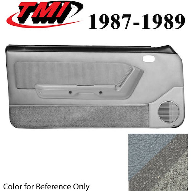 10-73127-953-56-857 MEDIUM SMOKE GRAY - 1987-89 MUSTANG COUPE & HATCHBACK DOOR PANELS POWER WINDOWS WITH VELOUR INSERTS