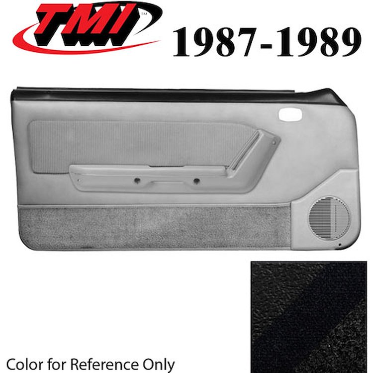 10-73127-958-51-801 BLACK NOT ORIGINAL - 1987-89 MUSTANG COUPE & HATCHBACK DOOR PANELS POWER WINDOWS WITH VELOUR INSERTS