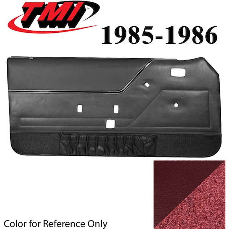 10-73205-3116-6P-7298 CANYON RED WITH RED CARPET - 1985-86 MUSTANG COUPE & HATCHBACK DOOR PANELS MANUAL WINDOWS