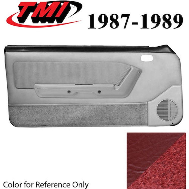 10-74107-6244-44-815 SCARLET RED - 1987-89 MUSTANG CONVERTIBLE DOOR PANELS POWER WINDOWS WITH VINYL INSERTS
