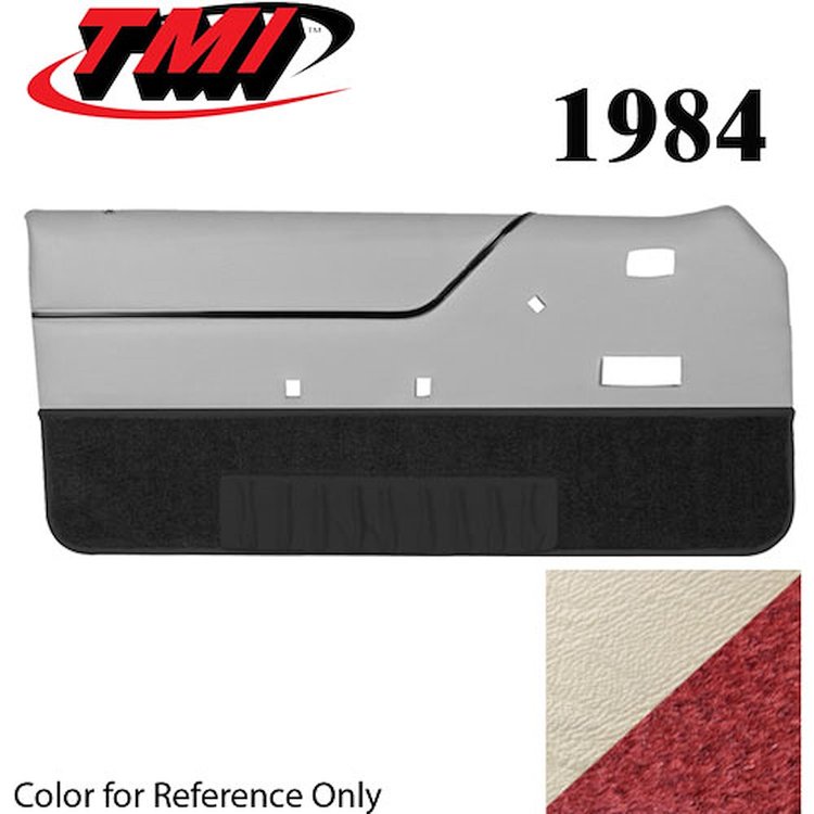 10-74204-3047-815 OPAL WHITE WITH RED CARPET 1983 - 1988 MUSTANG CONVERTIBLE DOOR PANELS MANUAL WINDOWS