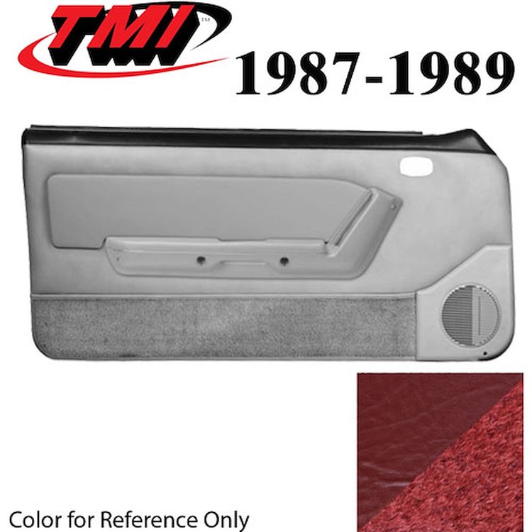 10-74207-6244-44-815 SCARLET RED - 1987-89 MUSTANG CONVERTIBLE DOOR PANELS MANUAL WINDOWS WITH VINYL INSERTS