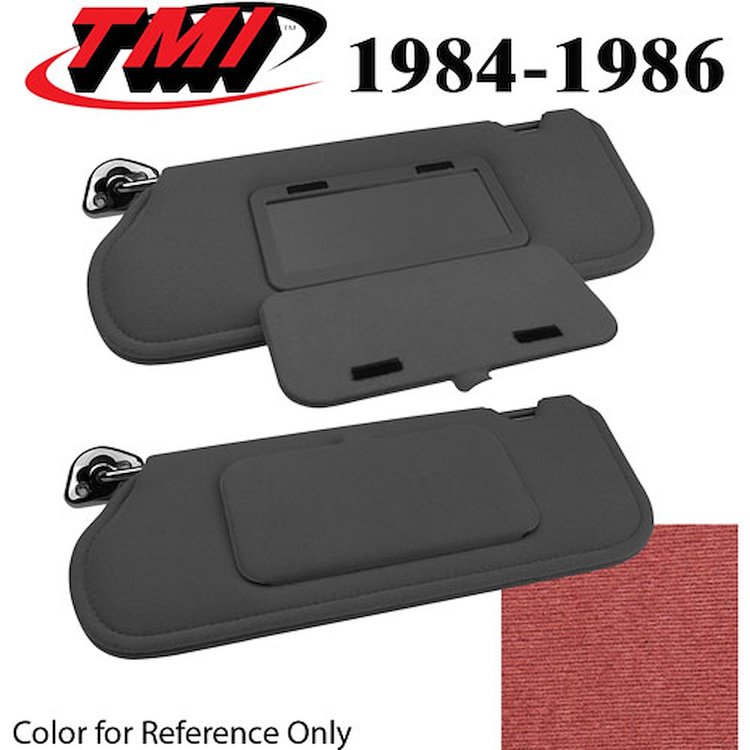 21-73005-1805 CANYON RED 1984-86 - 1985-93 MUSTANG SUNVISORS WITH MIRRORS STANDARD CLOTH