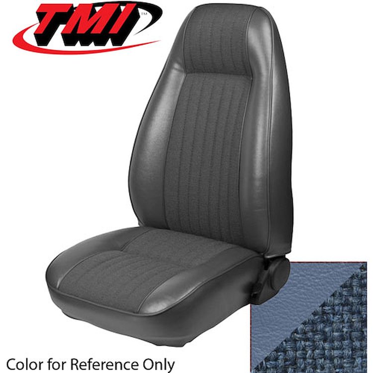 43-73404-970-73 ACADEMY BLUE 1983-84 BB - 1983-84 MUSTANG STANDARD HIGH BACK BUCKETS ONLY CLOTH W/ VINYL TRIM