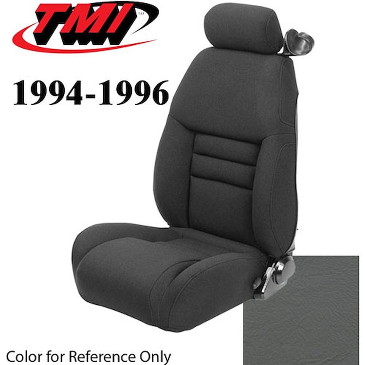 43-76604-L768 1994-96 MUSTANG GT FRONT BUCKET SEAT OPAL GRAY LEATHER UPHOLSTERY LARGE HEADREST COVERS INCLUDED