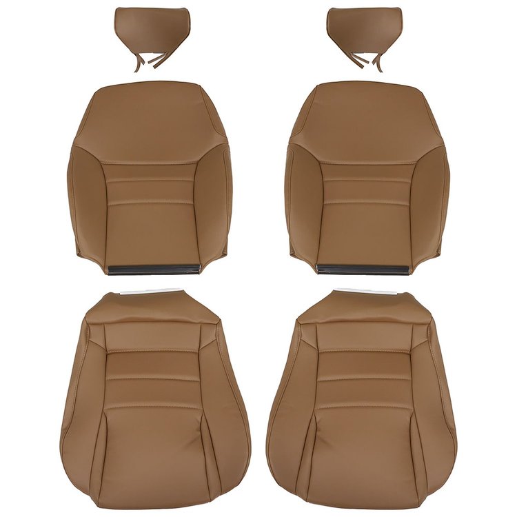 43-76307-6873 1997-98 MUSTANG GT FRONT BUCKET SEAT SADDLE VINYL NON-OE UPHOLSTERY SMALL HEADREST COVERS INCLUDED